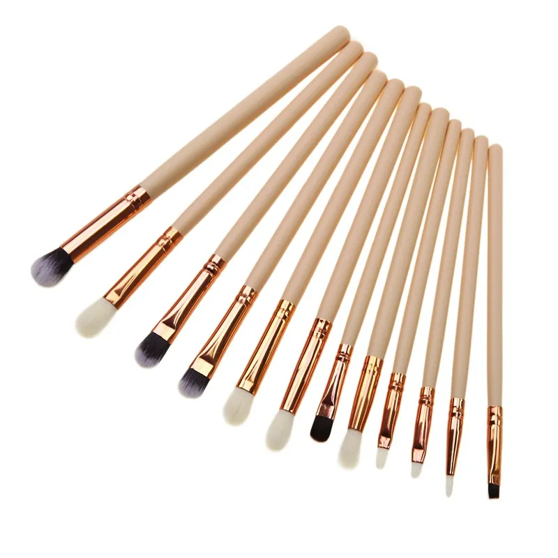 12st Professional Eyes Makeup Brushes Set Wood Handle Eyebrow Eyeliner Eyeshadow Blending Powder SMUDBE BRUSH Black/ White