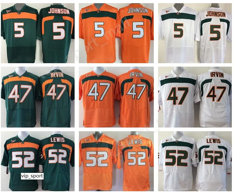 Miami Hurricanes College 52 Ray Lewis Jersey Men Orange Green White 5 Andre Johnson Michael Irvin Football Jerseys University Stitched