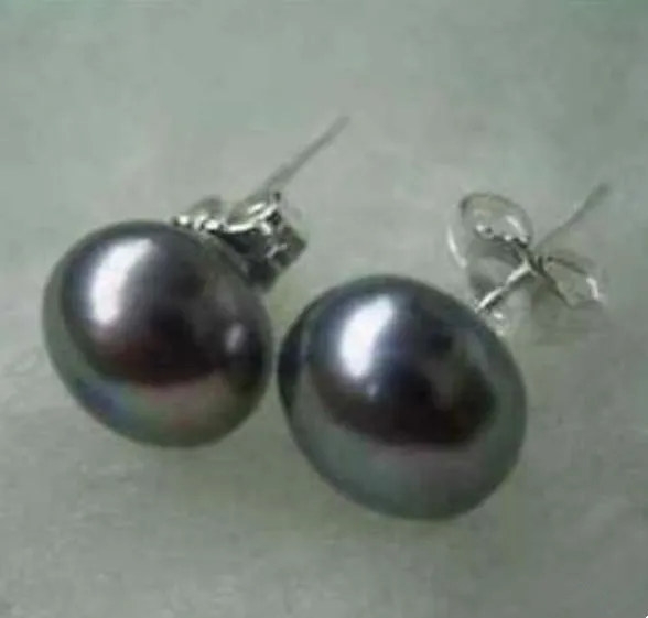 8-9mm Natural South Sea Black Pearl Earrings 925 Silver Accessories