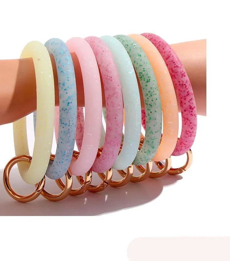 10 kleuren siliconen pols sleutel ring mode glitter armband sport sleutelhanger armbanden bangle ronde sleutel ringen grote o sleutelring sieraden