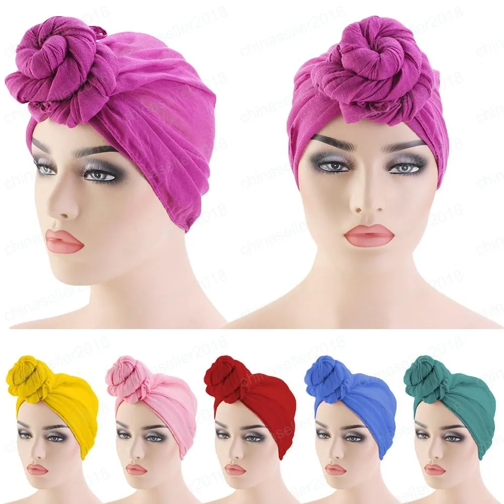 Donne Musulmane Nodo Turbante Cappelli Nodo Beanie Perdita di Capelli Copricapo Caps Bonnet Wrap Cap Indian Voile Morbido Copricapo Tinta unita Nuovo