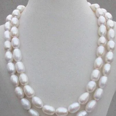 énorme 35 '' 9-11MM MER DU SUD VÉRITABLE COLLIER DE PERLES BLANCHES 925argent