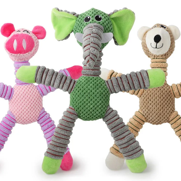 Juguetes para perros de peluche para mascotas, elefante de dibujos animados, cerdo, oso, juguetes para masticar, mordedura con sonido chirriante, juguete divertido para perros, tamaño grande para perros