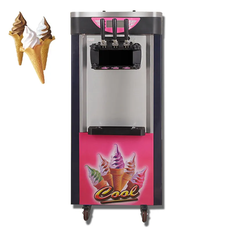 Dreifarbige kommerzielle Softeismaschine 220 V/100 V, vertikale Herstellung von Eis, intelligente Süßstoff-Eismaschine