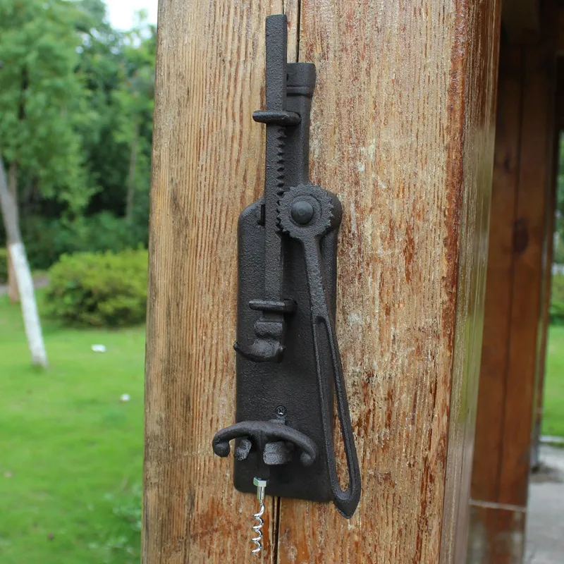 RusticCraft Wall Mount Wine Opener Vintage Cast Iron Corkscrew For