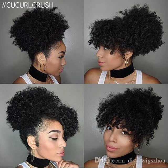 100 Human Kinky curly bang ponytail extension women short kinky curly ponytail hairpiece 10-20inch 1pcs 120g