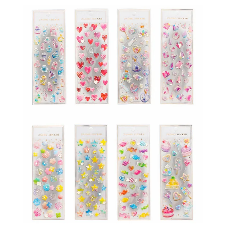 Cartoon Kids Stickers Arm Phone Crystal Sticker DIY Diary Decoration Heart Flower Cat Cake Transparent Three-dimensional Stickers Gift HA525