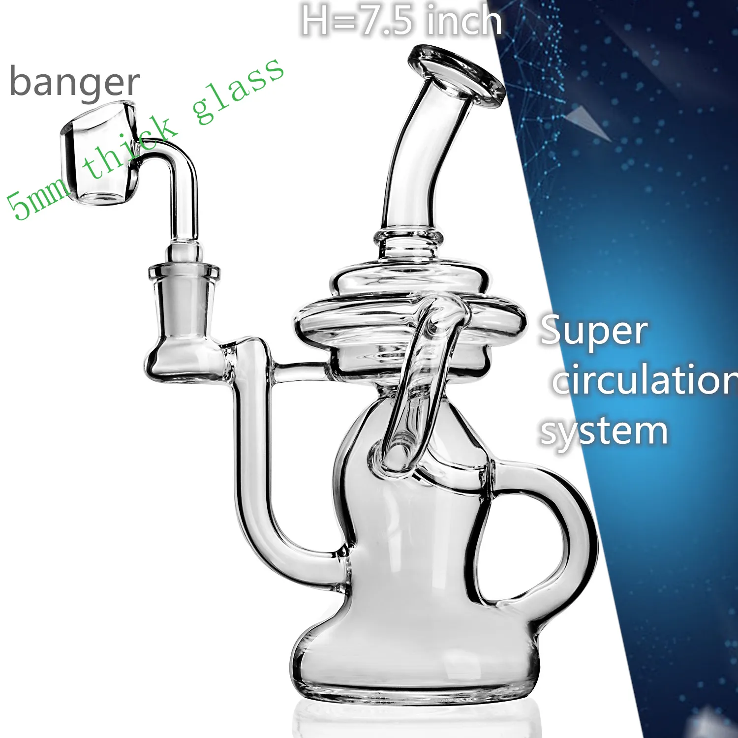 Hookahs Recycler Dab Rig com Percolto Clear Tubulação de Água de Água Mini Beaker Banger 7,5 polegadas