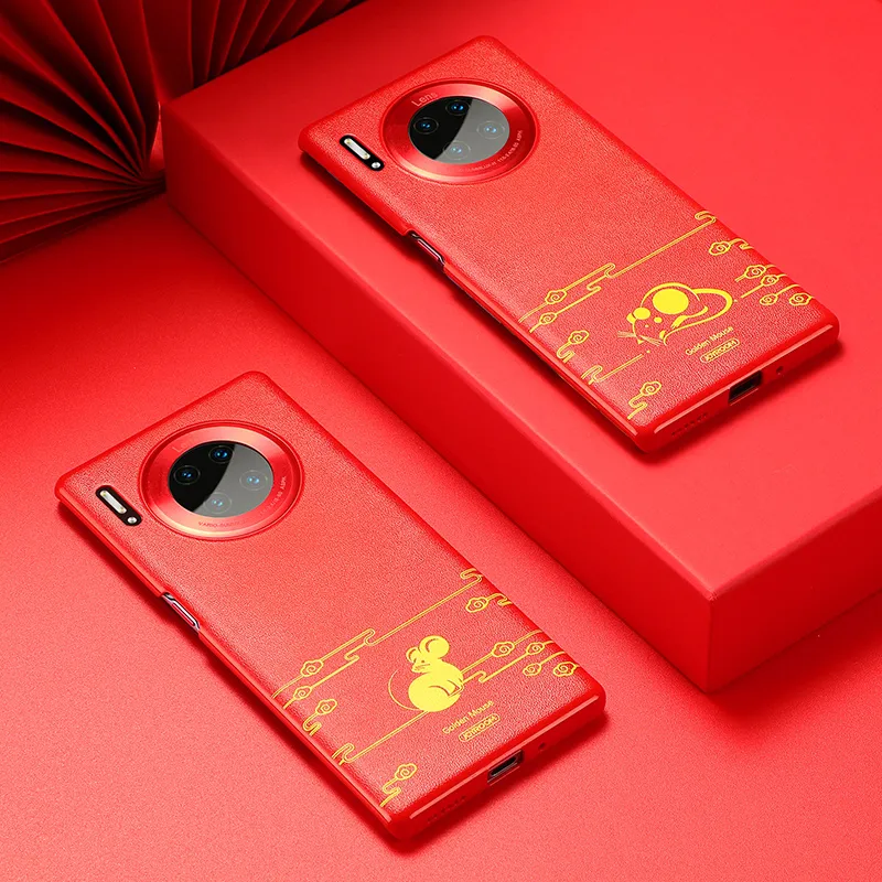 Skórzana skrzynka dla Huawei Mate 30 Case Spring Festival Chiński styl Wróć Case Cover BumperFor Huawei Mate 30 Coque