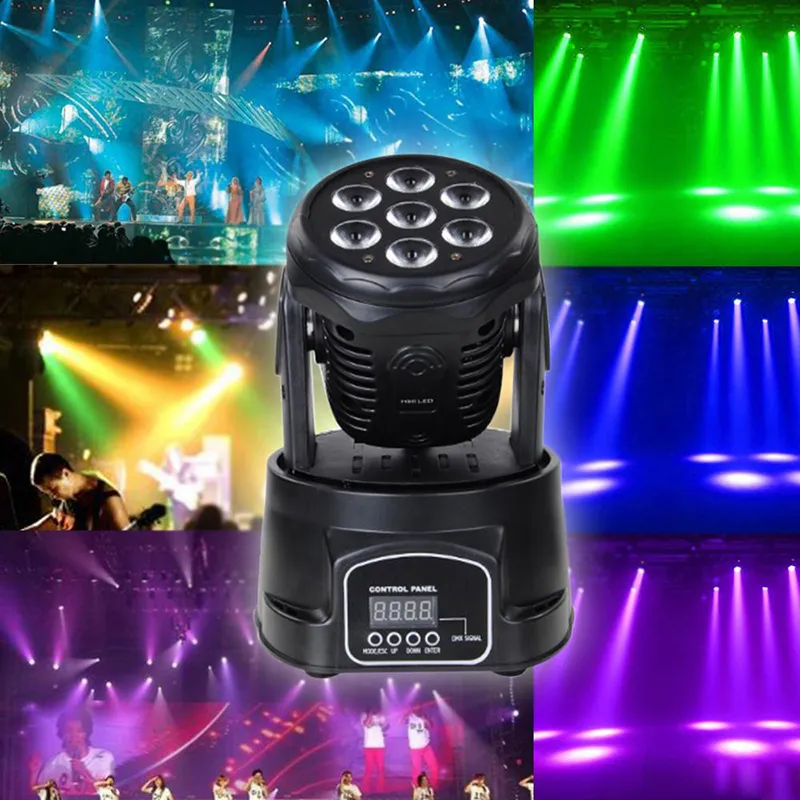 DHL Professionelle RGBW Mischfarbe DMX-512 Mini Moving Head Licht 7 LED Disco Licht Dj Ausrüstung Dmx Led Beleuchtung Strobe bühne Licht