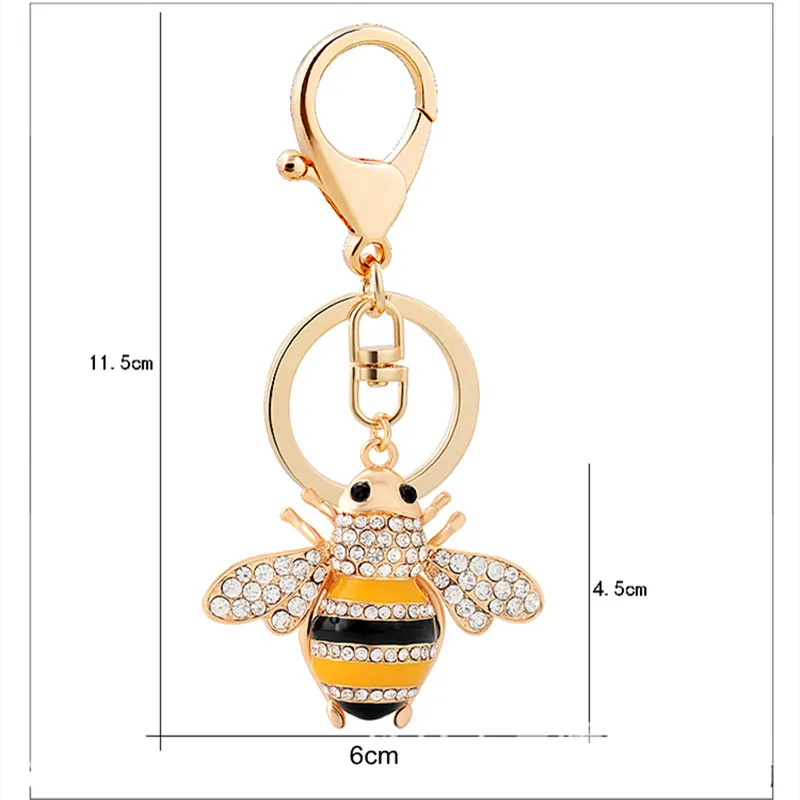 Rhinestone Bee Keychains Metal Alloy Pendant Women Girls Lady Key Chains Ring Holder For Cars Bag Luxury Animal Keyrings Charms JE2239