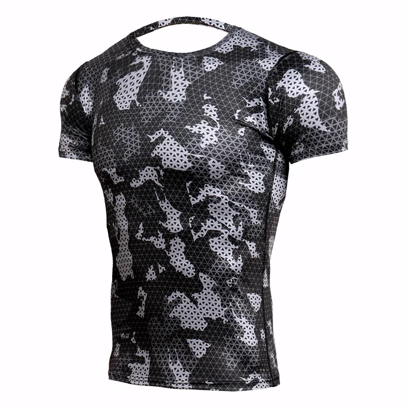 Rashgard Mens Sport Running T Shirt Hommes Camouflage Gym Fitness MMA Chemises D'entraînement Dry Fit Sportswear Top Maillots De Football