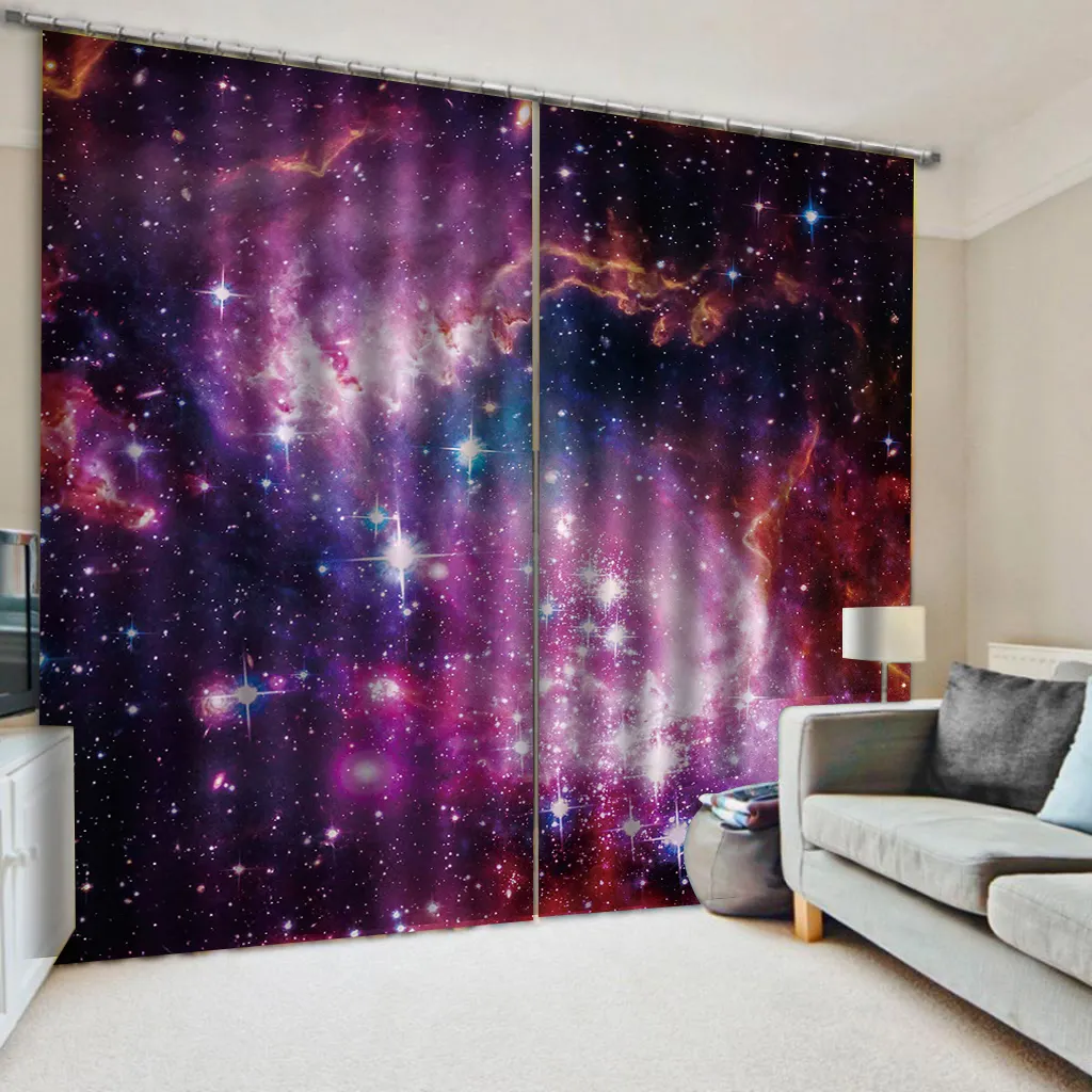 Curtain For Living Room Beautiful Space Planet 3d Digital Printing HD Practical Beautiful Curtains