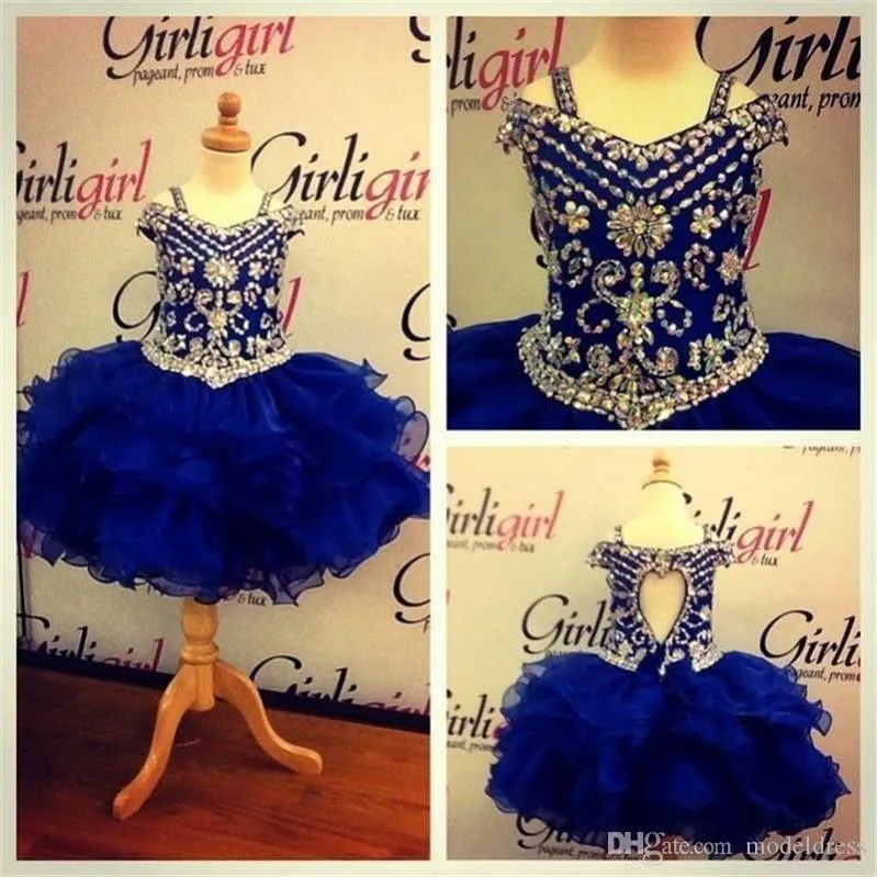 2019 Crystal Beads Ball Gown Royal Blue Flower Girl Dresses For Toddlers Kids Communion Dress Real Images Söta Little Girls Pagean2381