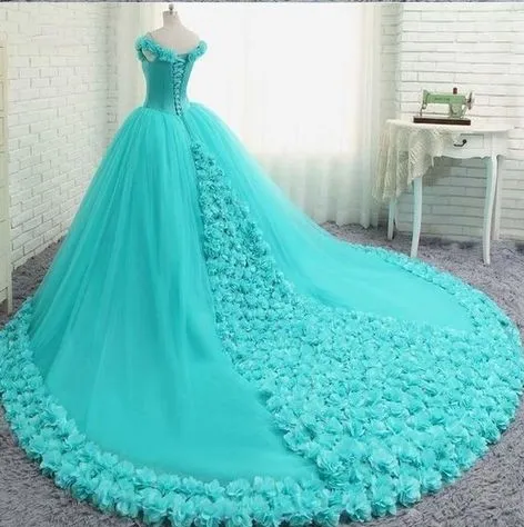 wedding dresses aqua blue ACONITUM in Blue, an A-Line Ombrè Color Wedding Dress in Silk – Larimeloom main image 0