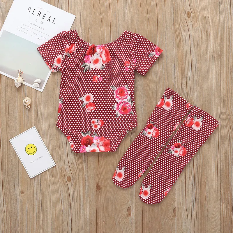 Baby Flower Rompers+Leggings Set Summer 2020 Kids Boutique Clothing 0-18m Newborn Infant Toddlers Cotton Onesie Long Sock Set