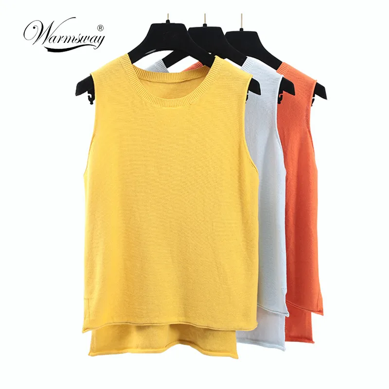 Summer New Knitted Split Tank Top Casual Simple Loose Woman Fashion Candy Color Sleeveless Vintage Blouse B-042