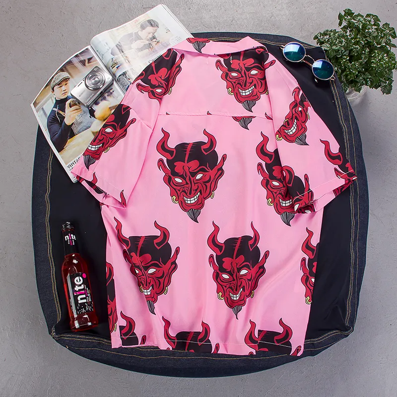 E-BAIHUI summer men cartoon print Shirt Casual Boyfriend Short Sleeve shirt Harajuku Oversized Graphic Funny Shirts L367