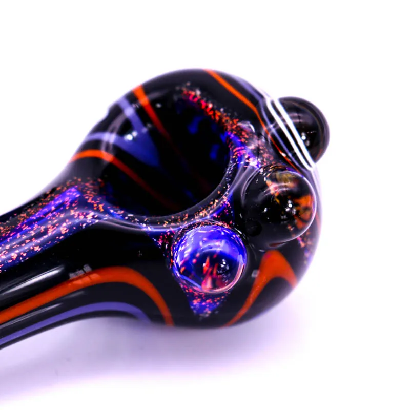 Flashy Stripe Glass Pipe 4.1" Mini Hand Spoon Pipe Smoking For Dry Herb