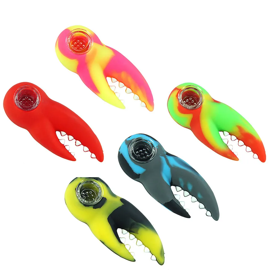 3.7 "Crab Claw Pipe Smoking Silicone Lepel Olie Handleidingen met glazen kom Draagbare Hookah Tabak Onbreekbaar Hittebestendig