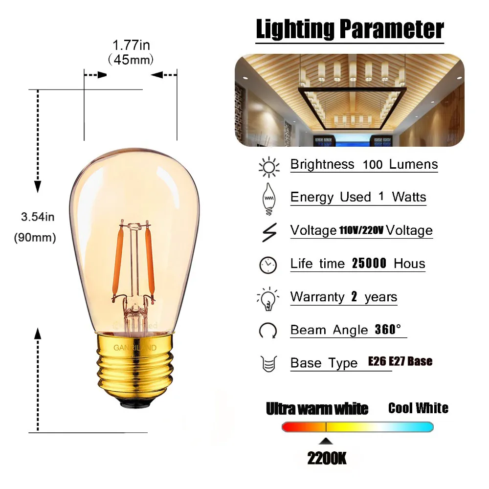 Ampoule LED Rétro Filament E27 T30 DIM 8W - 2200K 