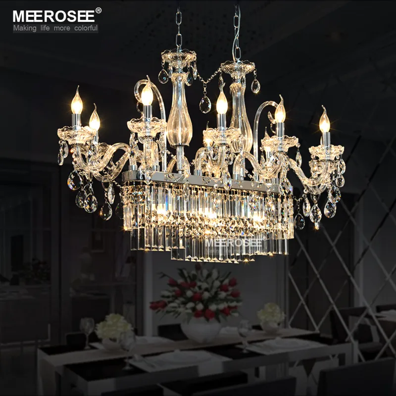 Lampadari moderni Lampadario Splendido rettangolo di cristallo trasparente 13 luci Lampadario in vetro Illuminazione Lustro Appeso Sala da pranzo Lampada a sospensione a sospensione