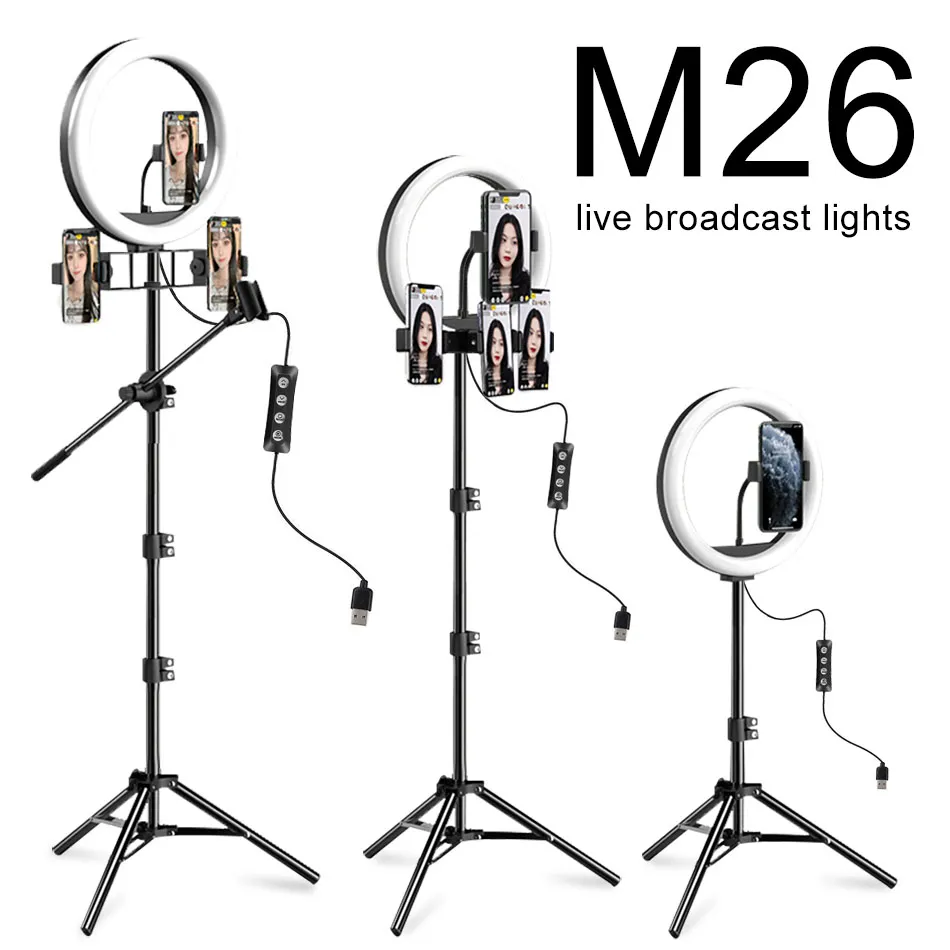 10インチ LEDリングライト 三脚スタント M26 10インチLED Selfieリング