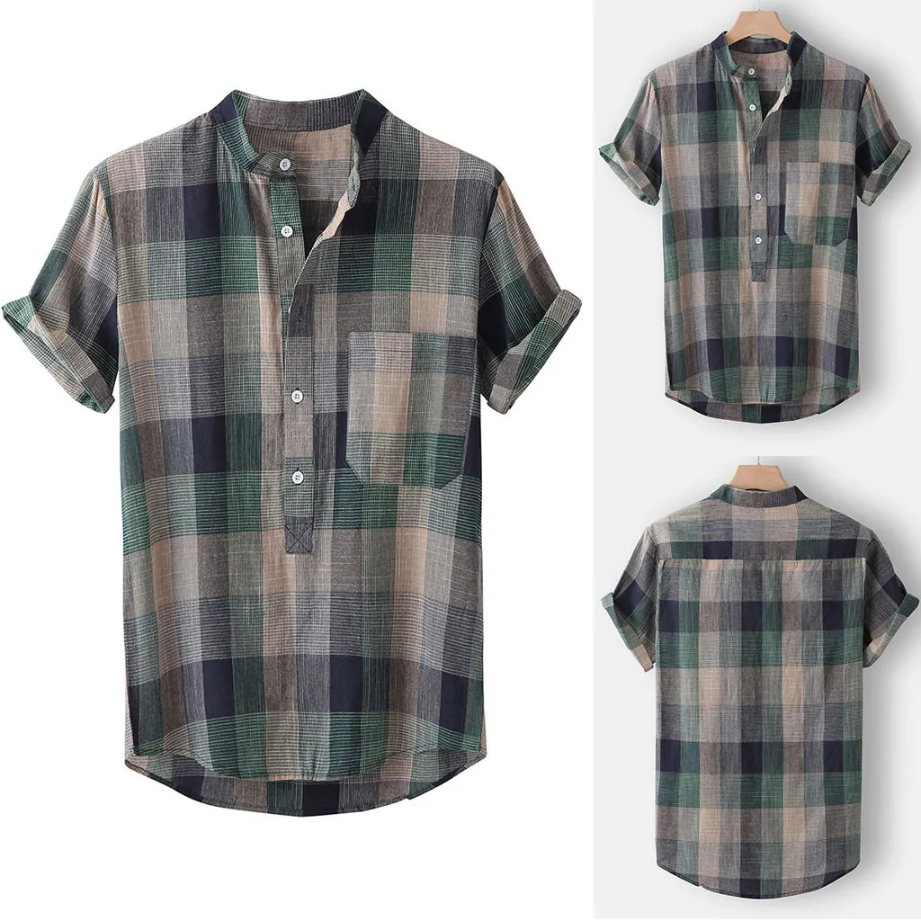 Mens fashion colorful pockets design loose short sleeve casual shirts sales