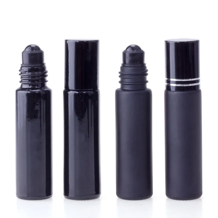 Etherische Olie Parfumflesje 10 ml Zwart Glas Roll Op Parfum Fles Met Obsidiaan Kristal Roller Dikke Muur roll-on Flessen