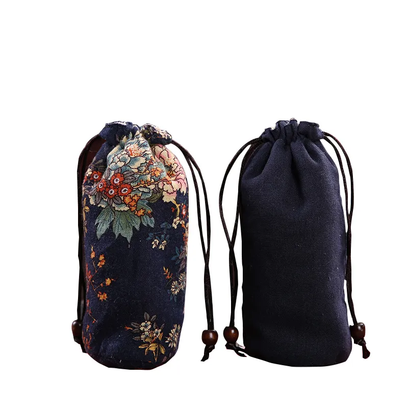 Addensare lungo piccolo panno di cotone borsa con coulisse borsa per gioielli borsa da viaggio custodia protettiva per tazza d'acqua portatile