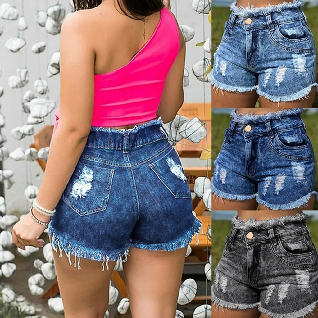 2019 verão novo sexy shorts jeans shorts femininos para mulheres com  cintura alta jeans rasgados mulheres denim azul mais tamanho