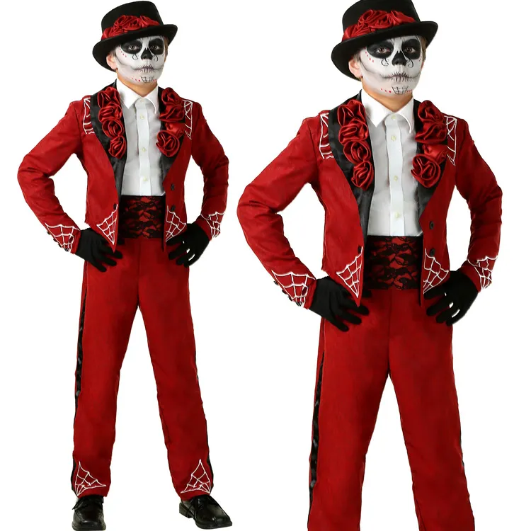 trajes de mariachi Unique Design Red Boy's Formal Wear Boy Band Show Suits Kids Wedding Suit (Jacket+Pants)