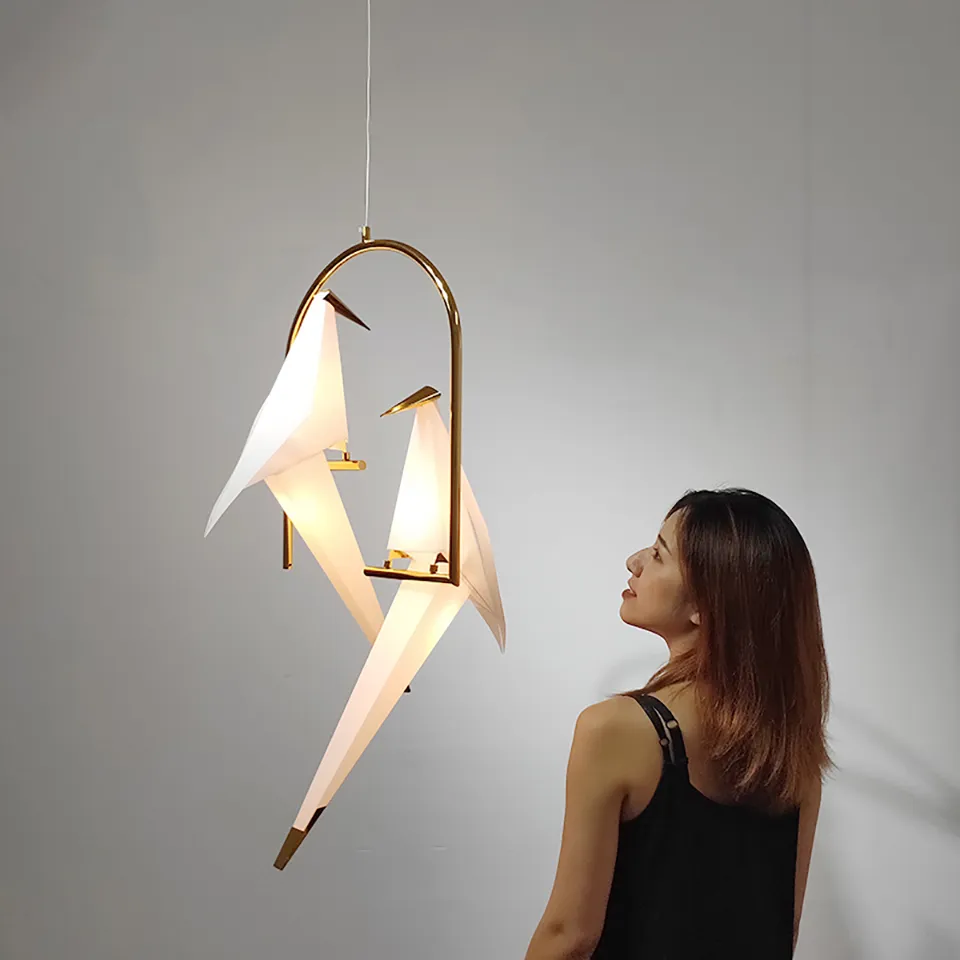 Modern Kuş Sarkıt nordic Kolye Işıklar Origami Vinç kolye Tavan Lambası Salon Duvar Lambası Masa aydınlatma I208