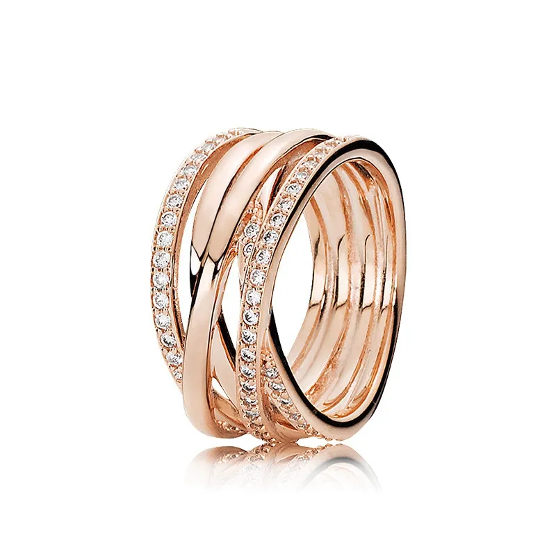 Nuovo affascinante anello intrecciato Designer di lusso Argento sterling 925 Oro rosa Diamante CZ Cofanetto originale per fedi nuziali da donna Pandora