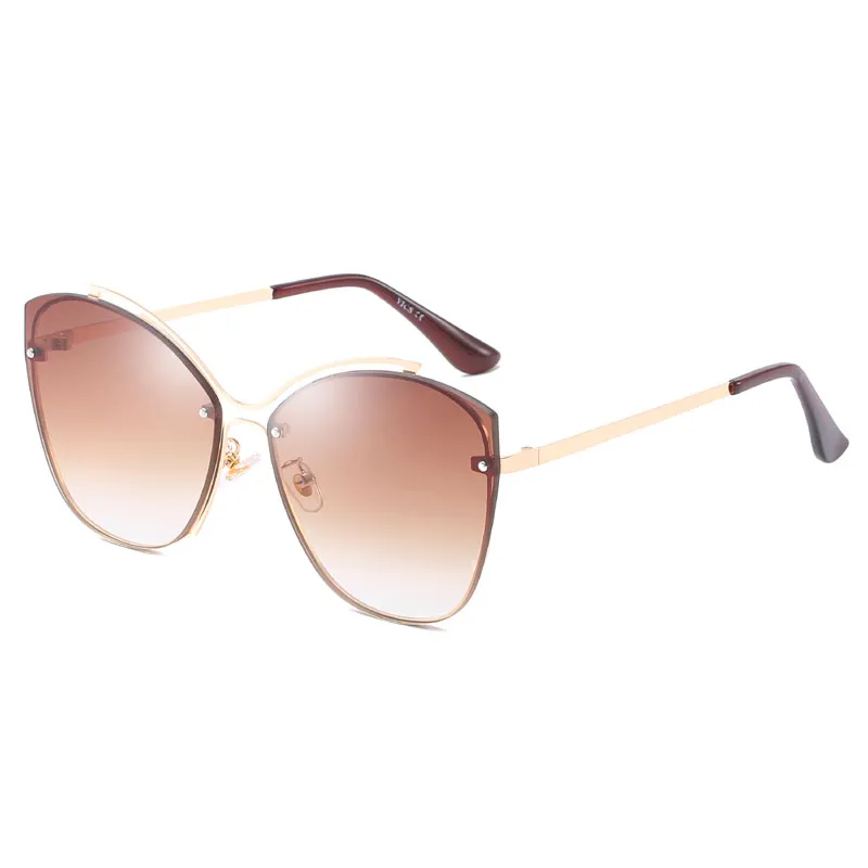 Rahmenlose Katzenaugen-Sonnenbrille für Damen und Herren, modische Katzenaugen-Sonnenbrille für Damen, Herren- und Damen-Markendesigner-Sonnenbrille, goldene Katzenaugen-Sonnenbrille für Damen