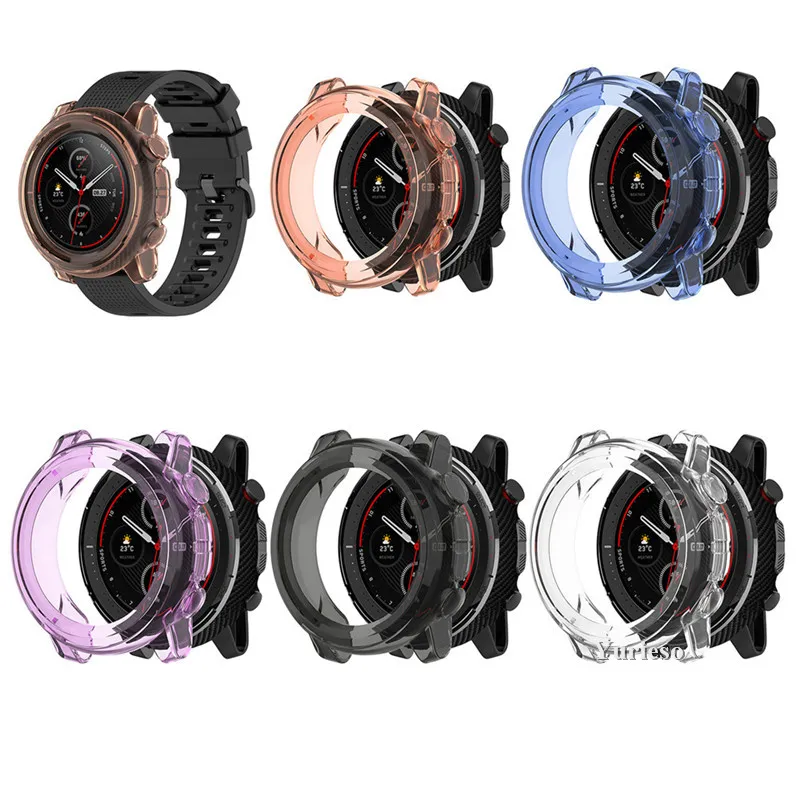 Clear TPU Protector Bumper Watch Frame Case Cover för Xiaomi Amazfit Stratos 3 A1928 Smart Watch Band Strap Tillbehör Stratos3 Promotion