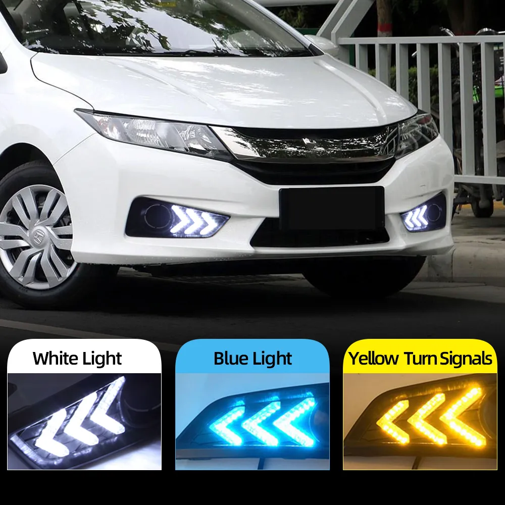 2Pcs Car styling per la città di Honda 2015 2016 diurna LED luci correnti nebbia copertura della lampada DRL con indicatore di direzione di colore giallo