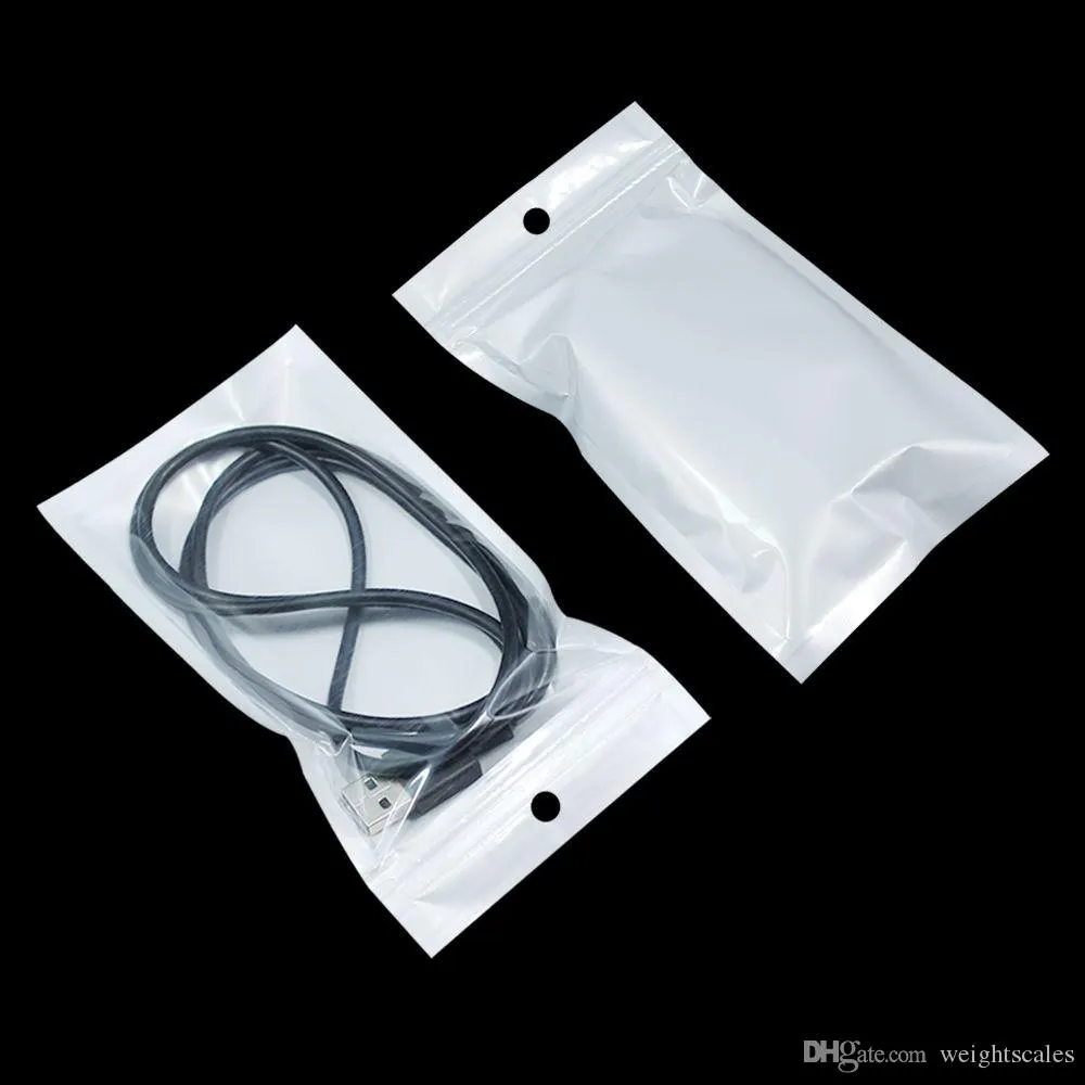 White Clear Bags Smell Proof Mylar Plastic Retail Packaging Pouches Reclosable Hang Hole pearl Plastic PVC Bags for earpods Mobile phone case packaging bag