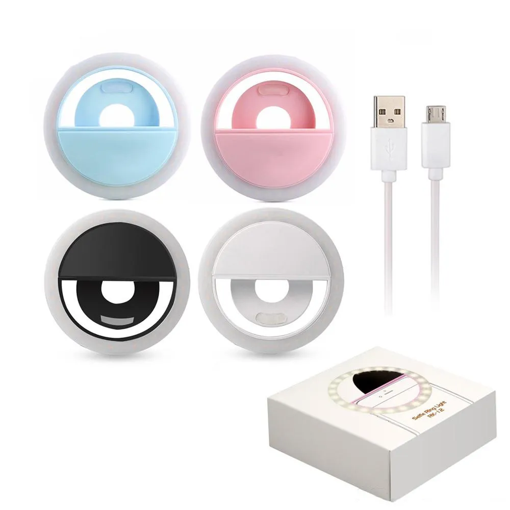 Luz LED universal Selfie Light Ring Light Flash Lámpara Selfie Ring Lighting Cámara Fotografía para Iphone Samsung con paquete al por menor