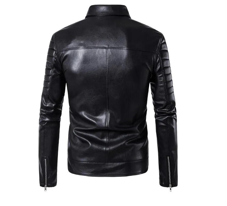 Fashion-Motorcykeljacka Outwear Zipper Black Man Soft PU Läder Biker Coat High QualityM-5XL