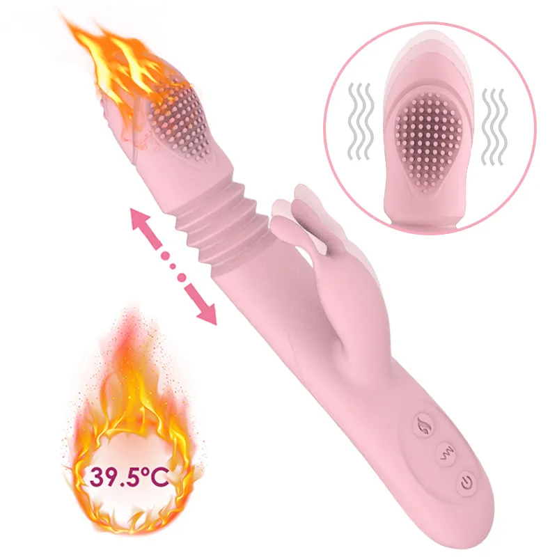 FLXUR Silicone Chauffage Télescopique Poussée Lapin Vibrateur Rotatif Gode Vibrateur G Spot Clitoris Stimulateur Sex Toy pour Femme Y201118