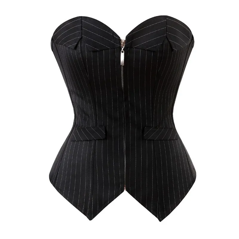 Zwarte Gestreepte Kostuum Stijl Shapewear Women Bovenborst Zipper Bustier Strapless korset Slim Body Shaper Plus Size S-6XL Corset Tops