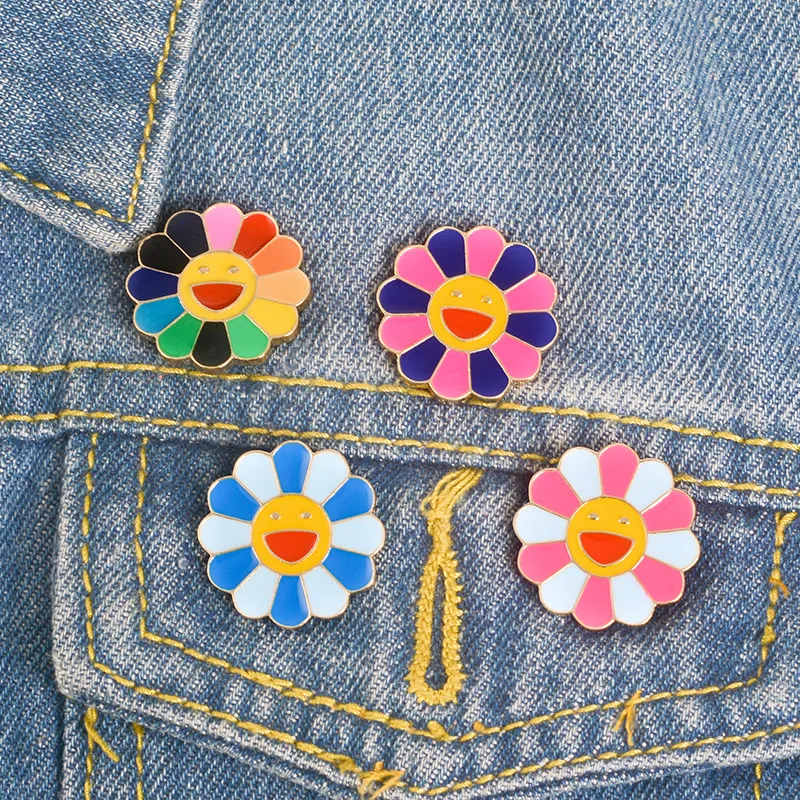 pinos de broches para mulheres bonito dos desenhos animados flor do sol metal kawaii esmalte pinos botões pinos camisa denim jaqueta bolsa decorativa para mulheres meninas