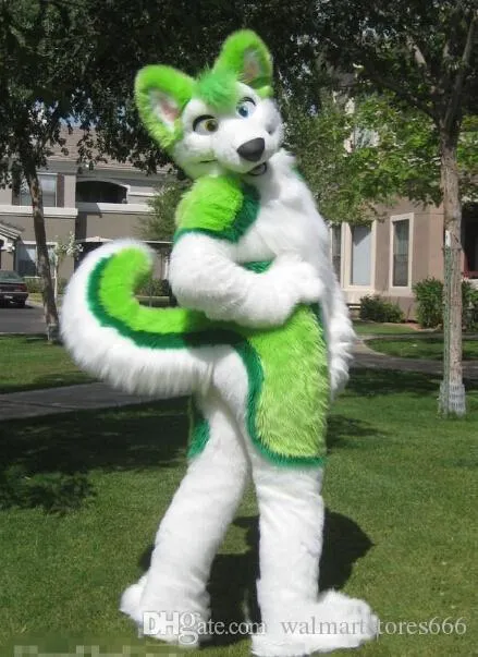 Fursuit husky verde direto da fábrica fantasia de mascote de pelúcia tamanho adulto trajes de festa de natal de halloween trajes298t