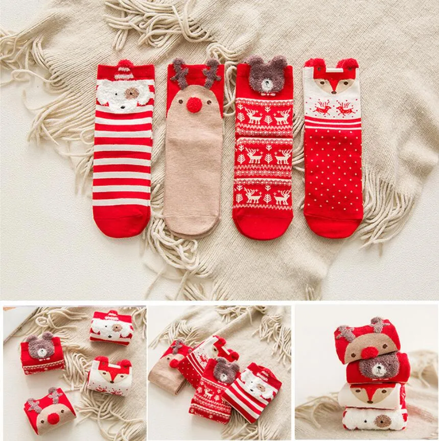 Boże Narodzenie skarpetki Unisex Kobiety Cartoon Cute Santa Claus Snowman Snowflake Bear Cartoon Zima dorosłych Hosiery Bawełna osobowość Skarpetki Harajuku