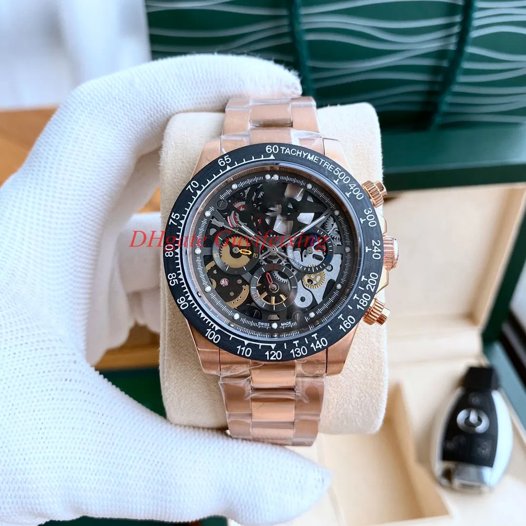 Mens rose gold skeleton clearance watch