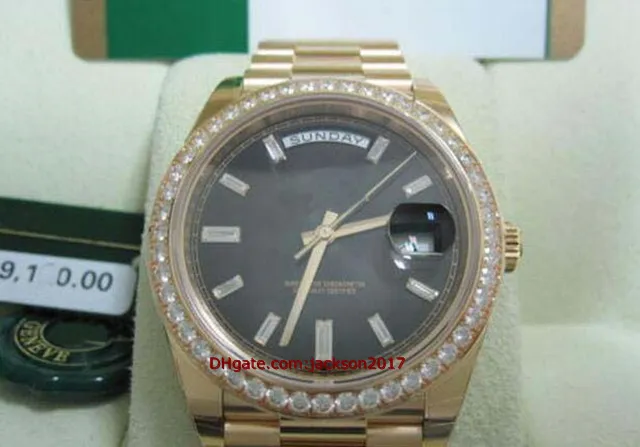 Hochwertige Armbanduhren, Herrenuhr, 40 mm, President, 18 Karat Gelbgold, schwarzes Baguette-Zifferblatt 228348