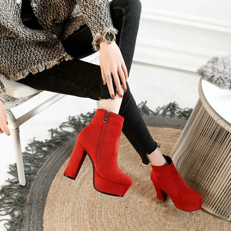 Faux suede platform ankle boots outlet