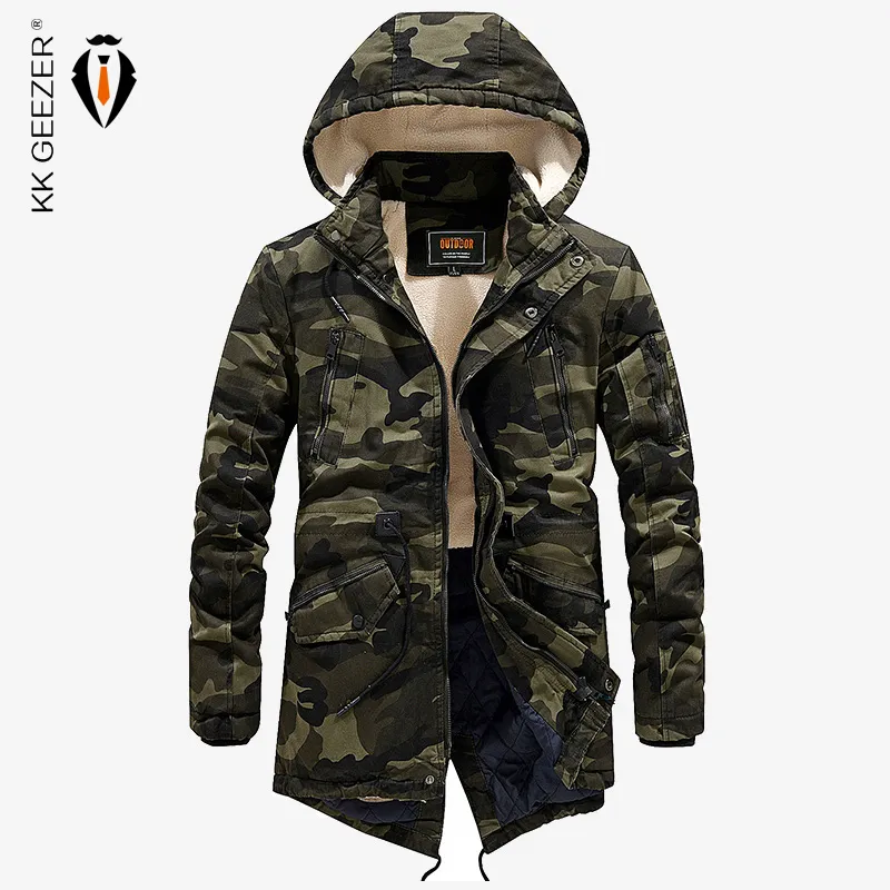 Hommes veste hiver Parka Camouflage épais chaud Long militaire armée Bomber coton rembourré 2018 nouveau manteau décontracté haute qualité capuche