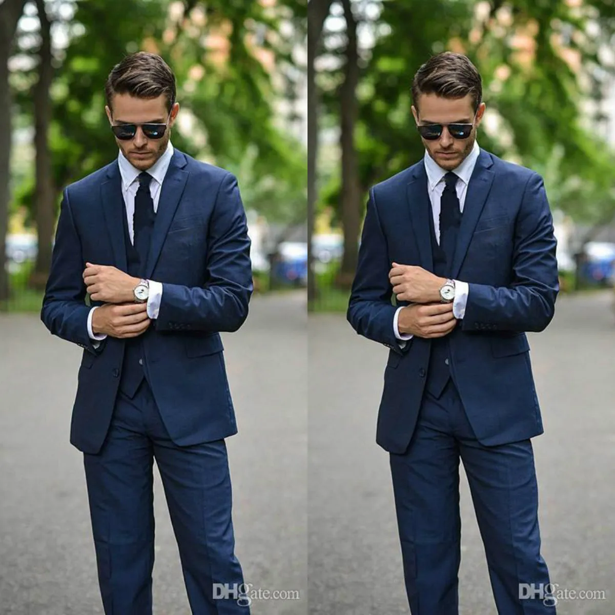 2019 Moda Casamento Smoking 3 Peças Novo Design Frio Azul Escuro Groom Wear Groomsmen Ternos de Casamento Melhor Homem Ternos (Jacket + Pants + Vest)